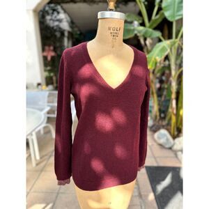 Paul Smith Burgundy Maroon 67% Wool 33% Yak V Neck Long Sleeve Sweater Size S